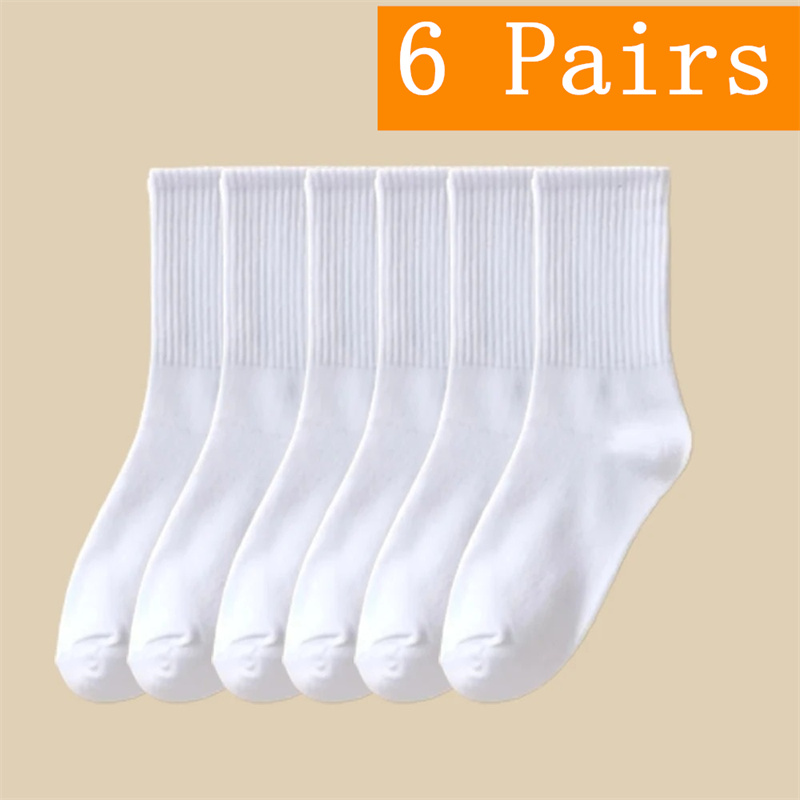 1/6/12 pares de calcetines de tubo medio para hombre Color sólido en blanco y negro ropa de calle Harajuku calcetines transpirables e informales: Gris