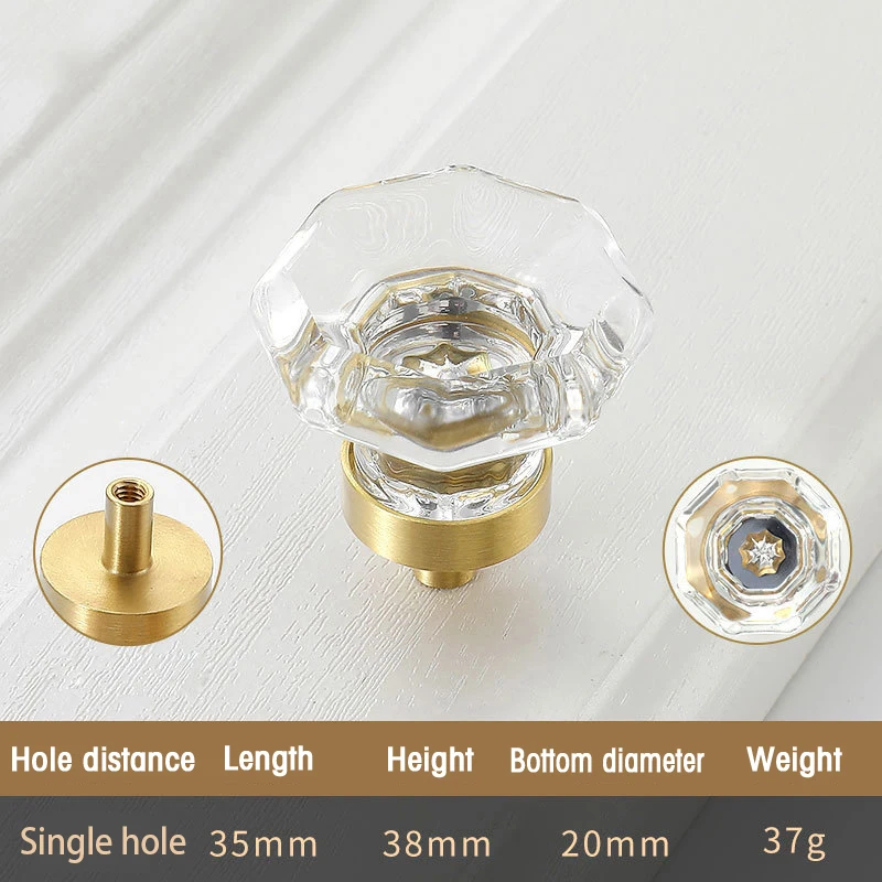 Maniglia per mobili in vetro cristallo Base dorata Manopole per armadietti da cucina trasparenti Maniglie per cassetti per armadi Decorazioni per la casa: TRANSPARENT