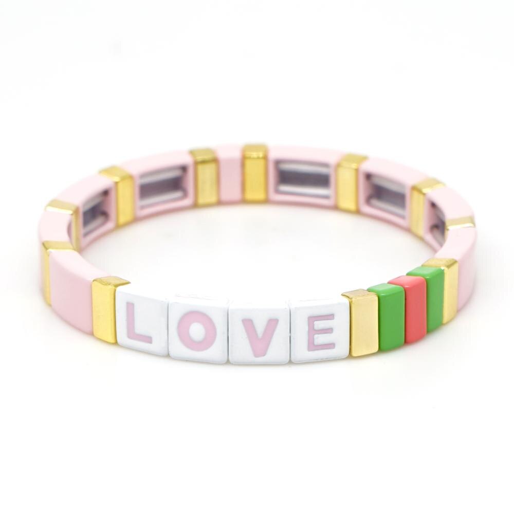 Shinus LOVE Letter Bracelet For Women Enamel Tile Bracelets On Hand Boho Bangle Stretch Pulseras Jewelry