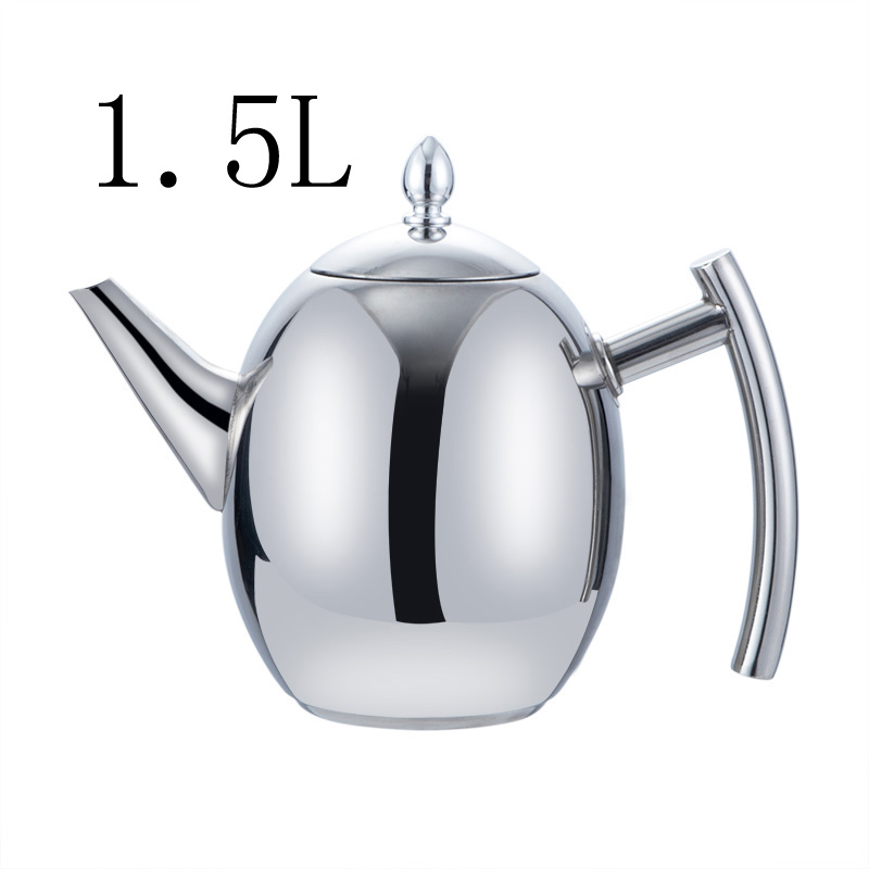 1L/1.5L Thick Stainless Steel Teapot Coffee Pot Water Kettle With Filter Large Capacity Water Pot Home Induction Cooker Tea Tool: Silver 1.5L