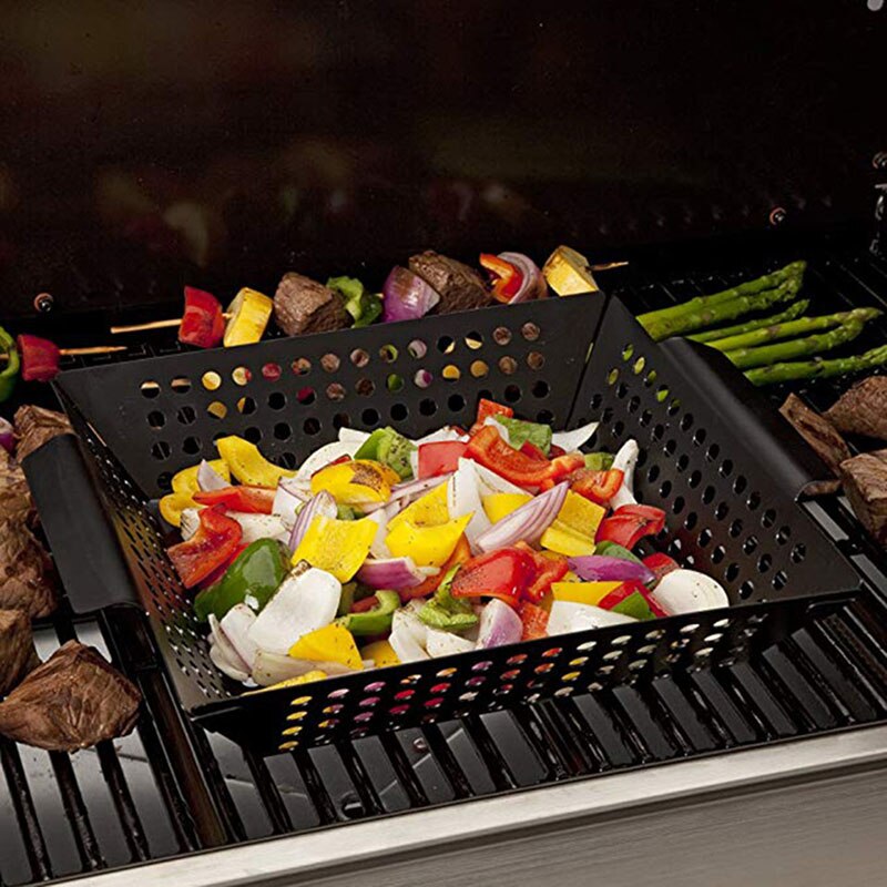 Non-stick Square Grill Pan Outdoor Stainless Steel Barbecue Grill Plate Vegetable Barbecue Basket Tray BBQ Tools Kitchen Gadgets