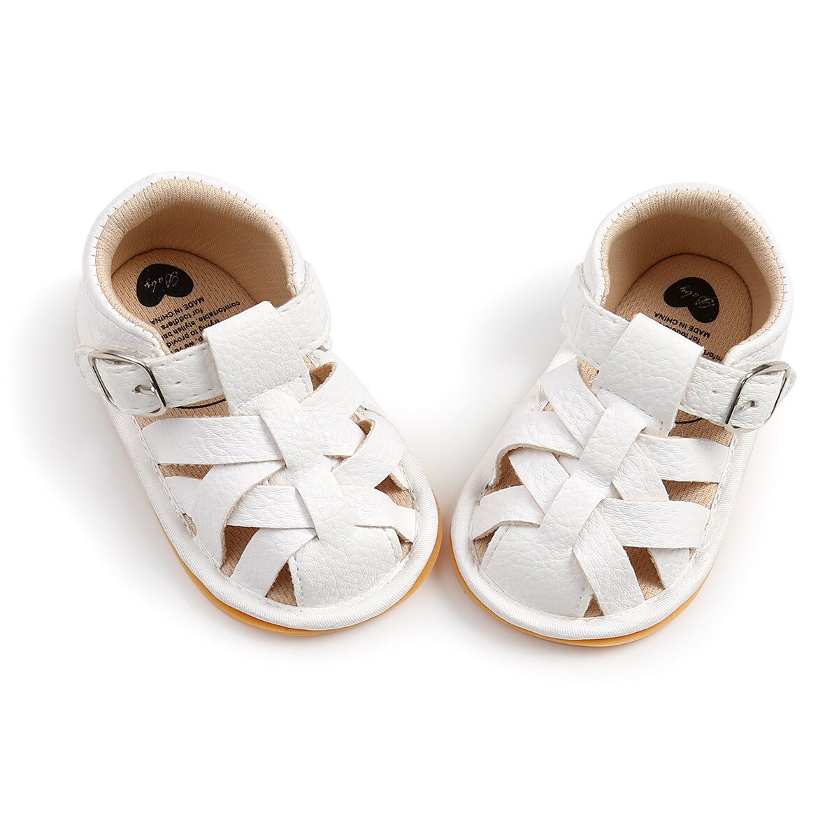 Sandalias de verano para niños y niñas, zapatos de estilo romano de piel sintética suave, antideslizantes, para primeros pasos,: white / 13-18 meses
