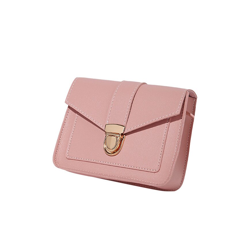 Women PU Leather Pure Color Messenger Bag Chest Female Cross Body Bag Single Shoulder Hasp Mini Handbags: Pink