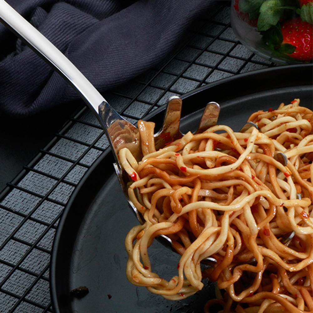 Rustfrit stål nudler pasta server madlavning værktøj køkken tilbehør langt håndtag pasta gaffel spaghetti ske
