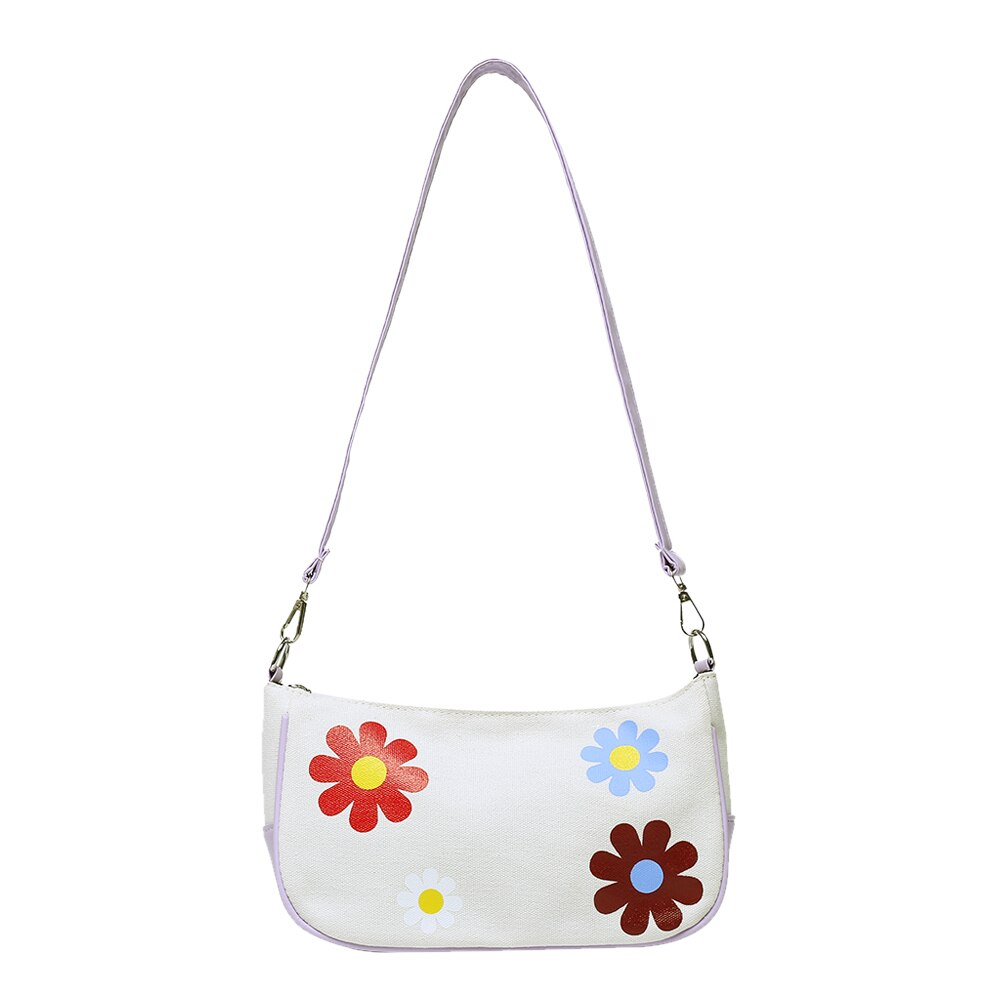 Décontracté toile sac à bandoulière femmes classique Texture délicate Chic fleur PU épissage petite femme pochette de messager: VIOLET