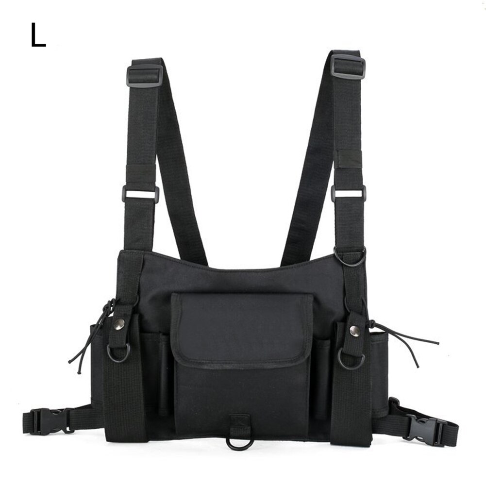 Unisex outdoor verstelbare vest borst hangtas dubbele schouder taille tas hangtas dubbele schouder taille tas taille p: Zwart l
