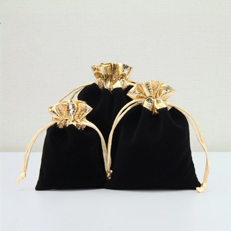 10 st/lot julpaket gyllene mun sammetspåse med dragsko grand flanell smyckespåsar bröllopsgodisficka: Svart / 12 x 15cm(10 st)