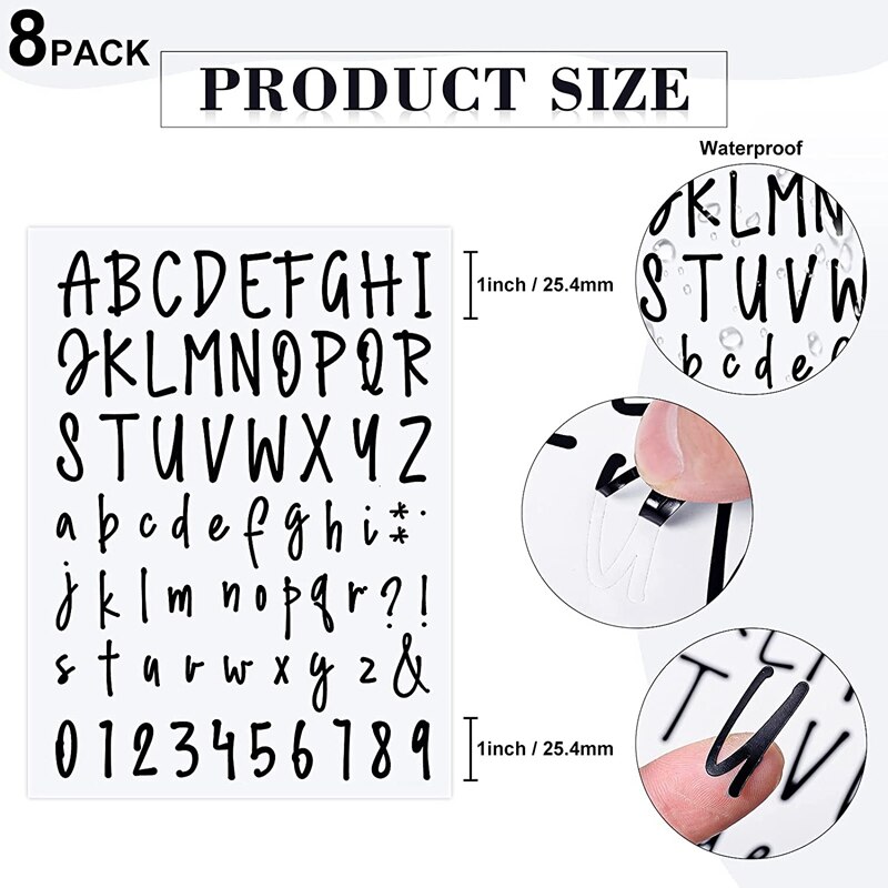 8 Sheets Self Adhesive Vinyl Letters Numbers Kit, Letters Numbers Stickers DIY Decal Script Pantry Labels for Signs