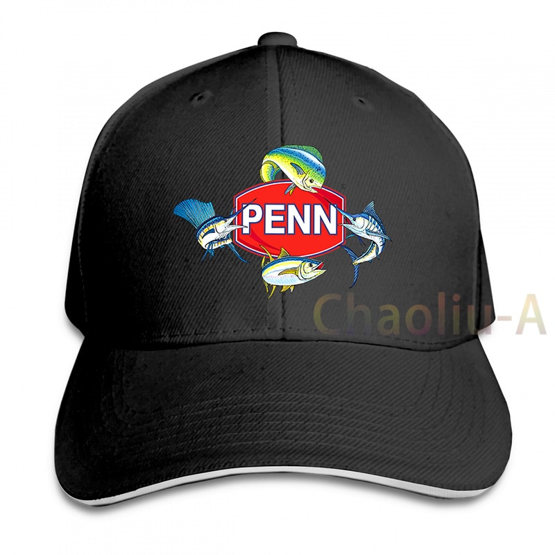 Nuovo Popolare PENN QUATTRO PESCI FISHINGER BOBINE di berretto Da Baseball delle donne degli uomini Trucker Cappelli di modo cappuccio regolabile: 1-Black