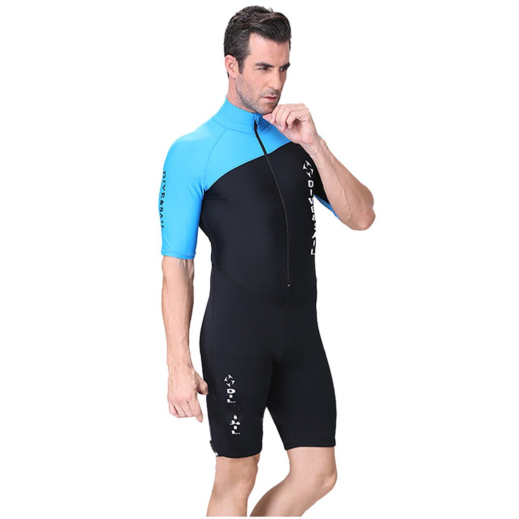 Traje de neopreno corto para hombre, protector solar transpirable, cómodo y elástico, tela de seda helada de azul