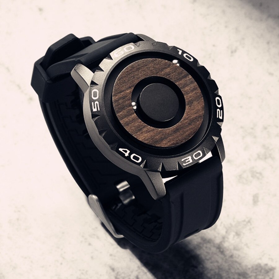 Houten Magnetische Bal Quartz Heren Horloge Eutour Heren Horloge Siliconen Band Horloge Mannen Waterdichte Sport Horloges