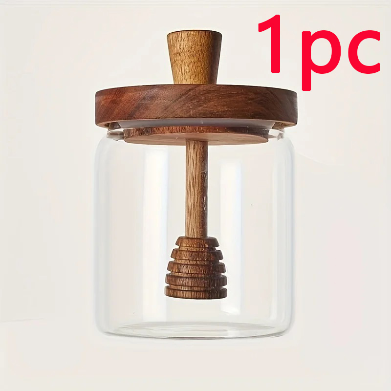Tarro de miel de vidrio, bote de miel hermético avanzado, tanque sellado de vidrio, varilla mezcladora con cubierta de madera, botella de miel transparente, 1/2/3 unidades: Gris claro