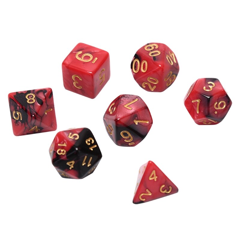 7pcs/set Acrylic Dice Set Different Shapes Digital Dice for RPG DND Board Game 27RD: G