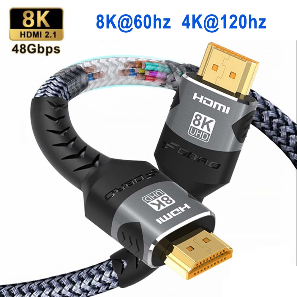 10K 8K HDMI-Kabel 2.1, verfügbare Längen zur Auswahl, Ultra-Hochgeschwindigkeits-HDMI-Kabel, geflochtenes Kabel, 48 Gbit/s, 8K bei 60 Hz / 4K bei 120 Hz, ARC 3D