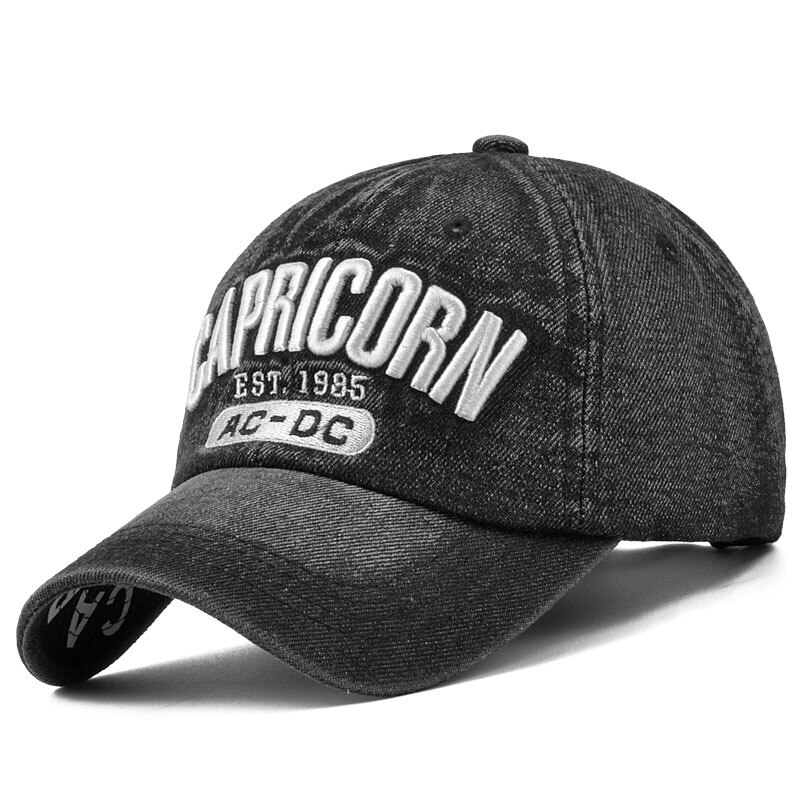 2022 Denim Baseball Deckel Männer Frauen Stickerei knapp Jeans Hysterese Hütte Casquette Sommer Sport Hüfte hüpfen Deckel Gorras unisex hüte: CAPRICORN dunkel grau