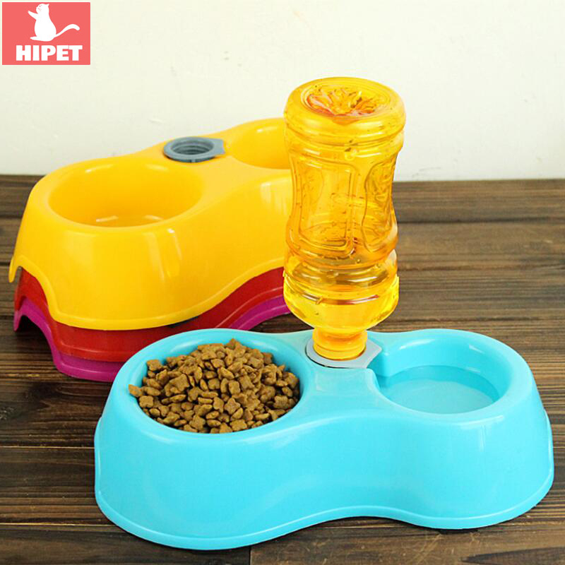 HIPET Dual Port Dog Cat Drinking Feeding Feeder Bowl Plastic Automatic Water Dispenser Pet Feeder Bowls Supplies