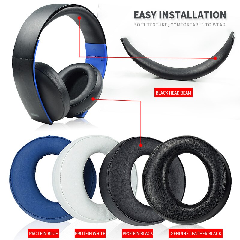 Replacement Ear Pads Cushion headband For SONY PS3 PS4 Gold Wireless Stereo Headset CECHYA-0083(L+R)- Jet Black [Old Model]