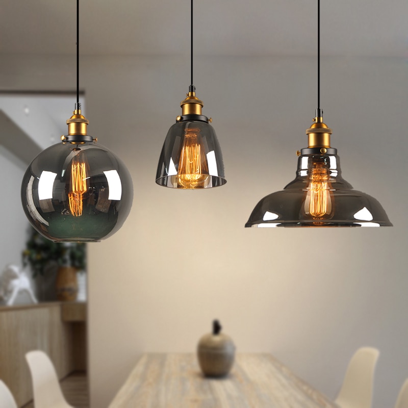 Jahrgang Anhänger Lichter Glas Anhänger Lampen Dachgeschoss Industrie Hängen Lampe rauchig Grau Lamparas De Techo Colgante Moderne Glanz Pendent