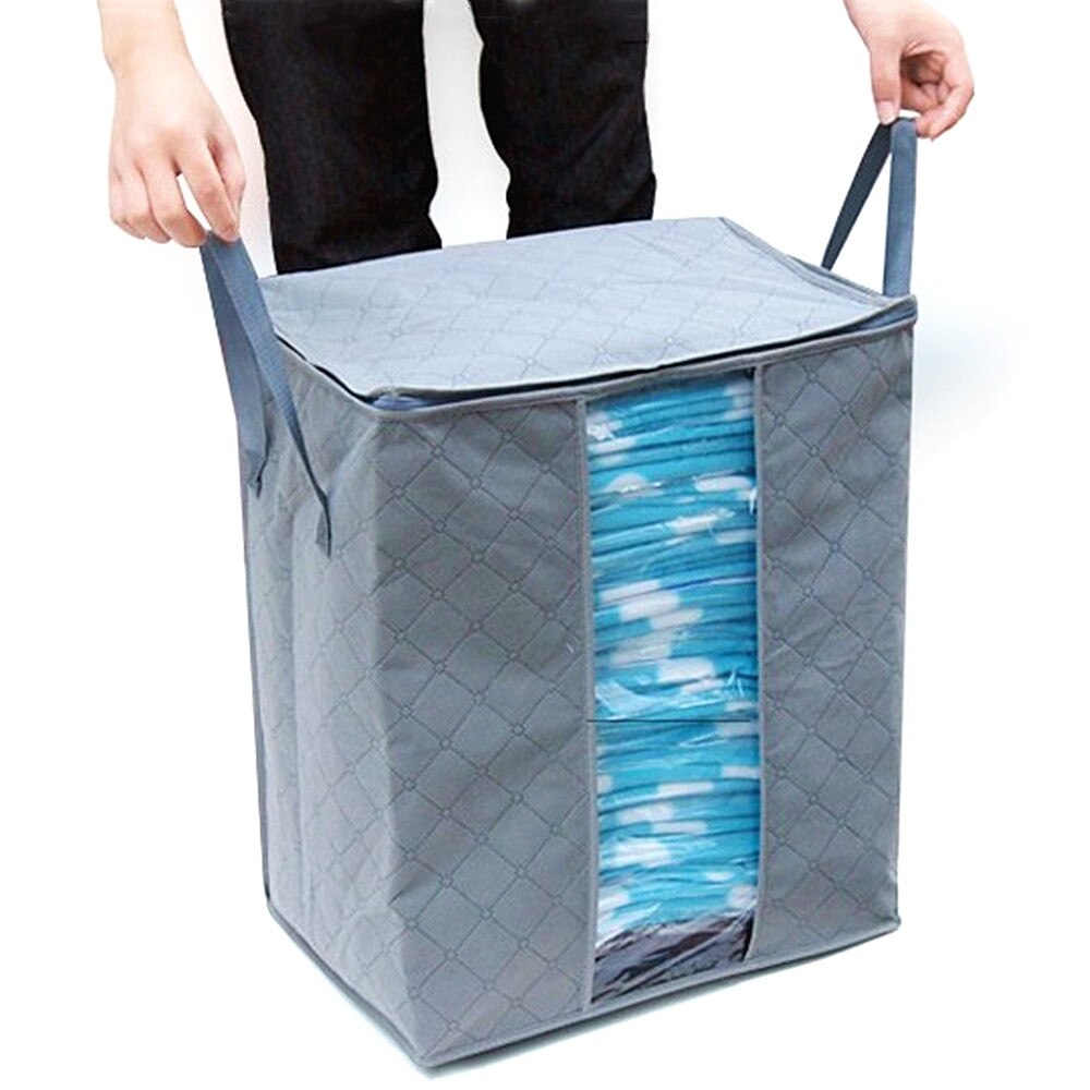 Klær quilt oppbevaringspose bambus kull etui sengetøy organisator boks