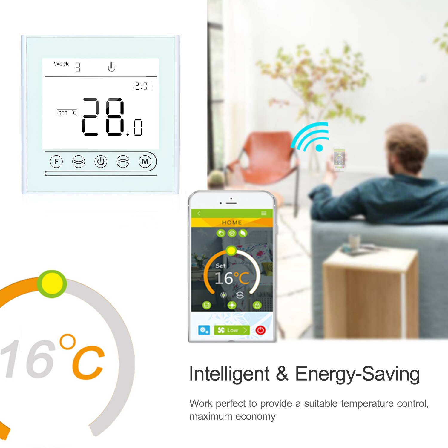 Tuya Touch Screen Programmable Temperature Controller WiFi Smart Thermostat for Electric Heating Support Alexa Google Home