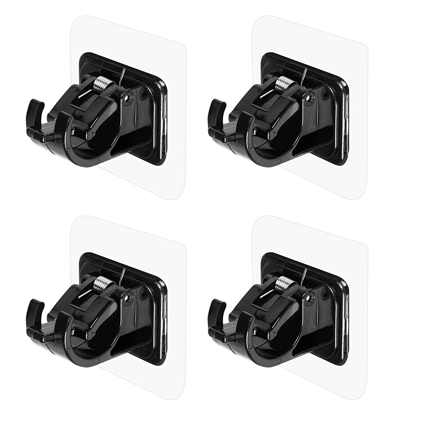 4PCS Curtain Rod Hooks Brackets Self Adhesive Curtain Rod Holder Hooks Adjustable Curtain Rod Hooks Curtain Hangers for Bathroom: 4pcs Black