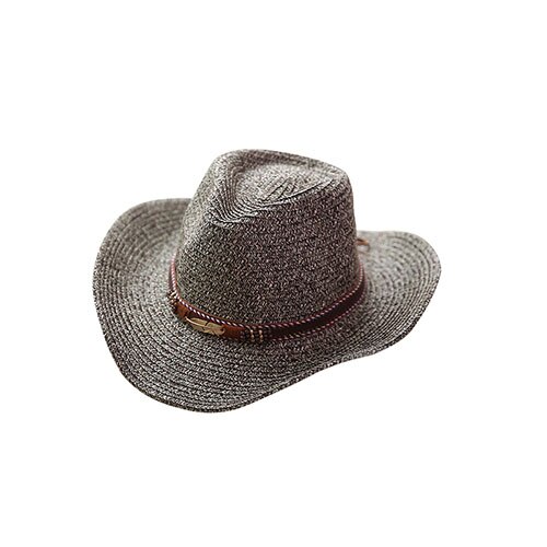 Ymsaid sommerstil cowboy stråhatt kvinner menn sommer utendørs reise strandhatter unisex fast vestlig solskjermhette: Mørk kaki