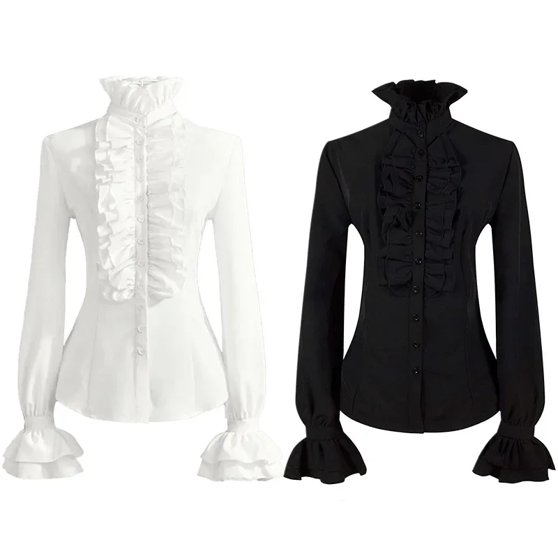 Costume da pirata smock Camicia vittoriana Camicetta gotica Camicetta rinascimentale da donna bianca Camicetta contadina medievale a maniche lunghe