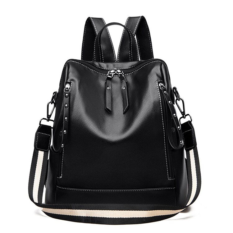 The women backpack soft leather backpack women shoulder bags high capacity school bag for lady travel backpacks: black