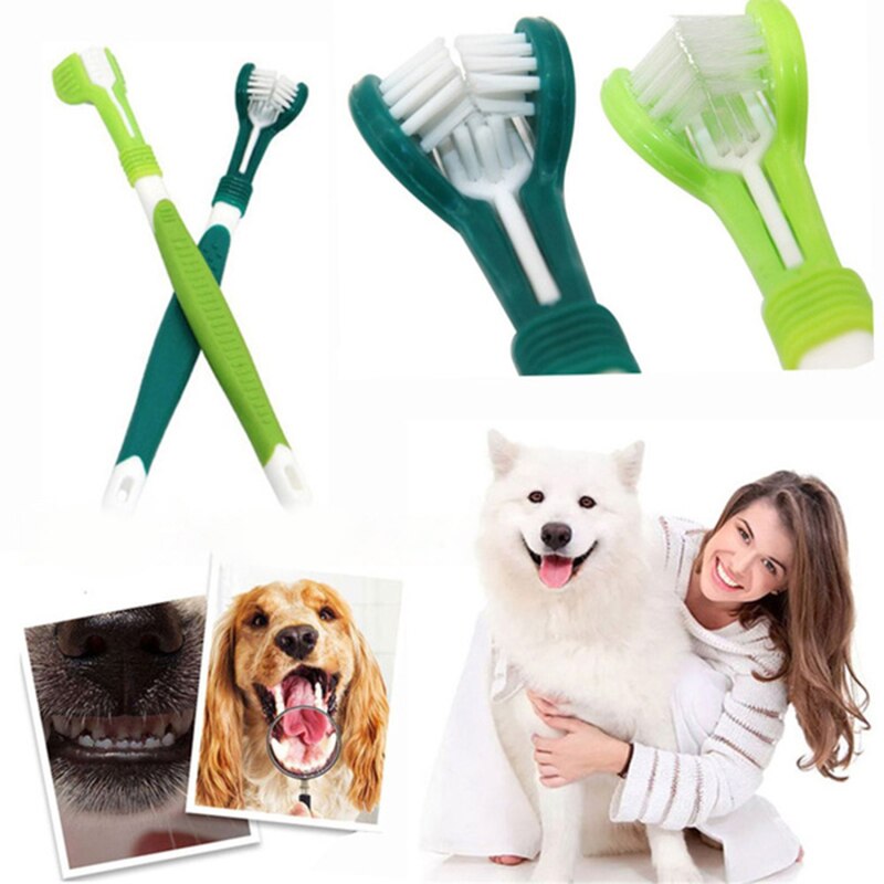 Pet Toothbrush Three-Head Toothbrush Multi-angle Cleaning Addition Bad Breath Tartar Teeth Care Dog Cat Cleaning Mouth