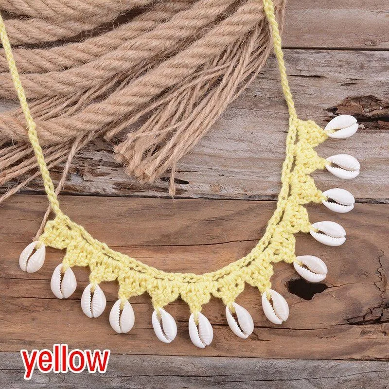 Collar de conchas bohemias para mujer, Gargantilla de cadena de cuerda tejida a mano, collares de cuentas de playa de verano, joyería