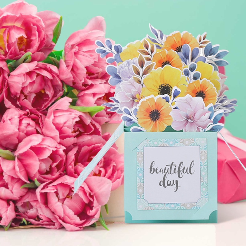 3D Mother's Day Card Pop Up Flower Greeting Card Blessing Message Cards for Mother Wife Daughter Festival Gifting Supply M17E