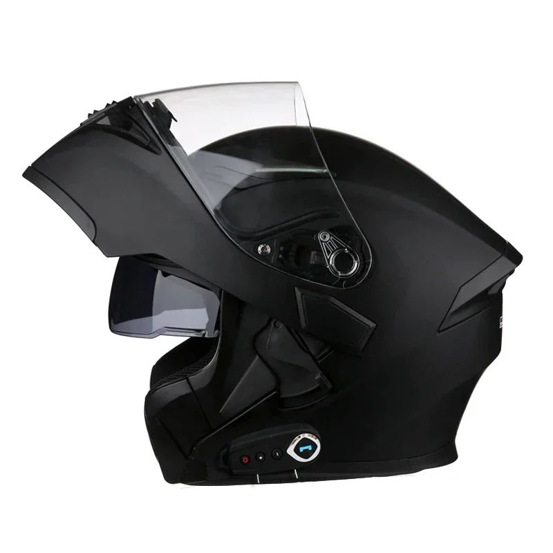 Bluetooth Helmet Flip Up Visor Dual Lens Casco Moto Cool Motorcycle Helmet Full Face Casco Black Motorbike Helmets Modular