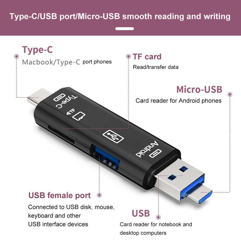 5 em 1 usb 3.0 tipo c/usb/micro usb leitor de cartão de memória tf, adaptador otg, driver de flash.