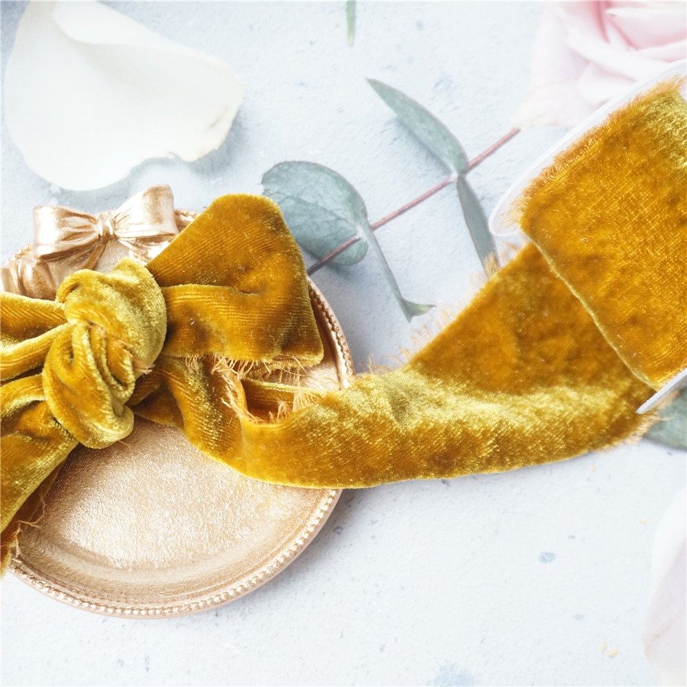 50mm Silk Velvet Ribbon With Frayed Edged Ribbon For Wedding Ribbon packaging ribbon 100% silk ribbon soft ribbon