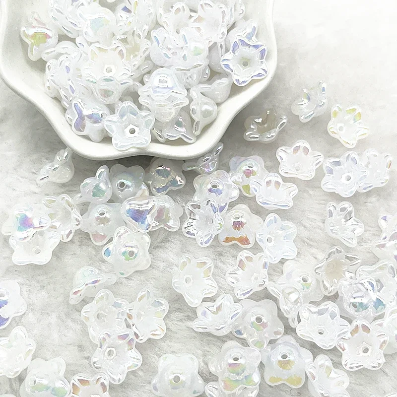 50 Uds. De tapas de cuentas acrílicas de campana de cambio Gradual de 7x13mm, accesorios de joyería, dijes, pulseras, cuentas espaciadoras para fabricación de joyas: Blanco