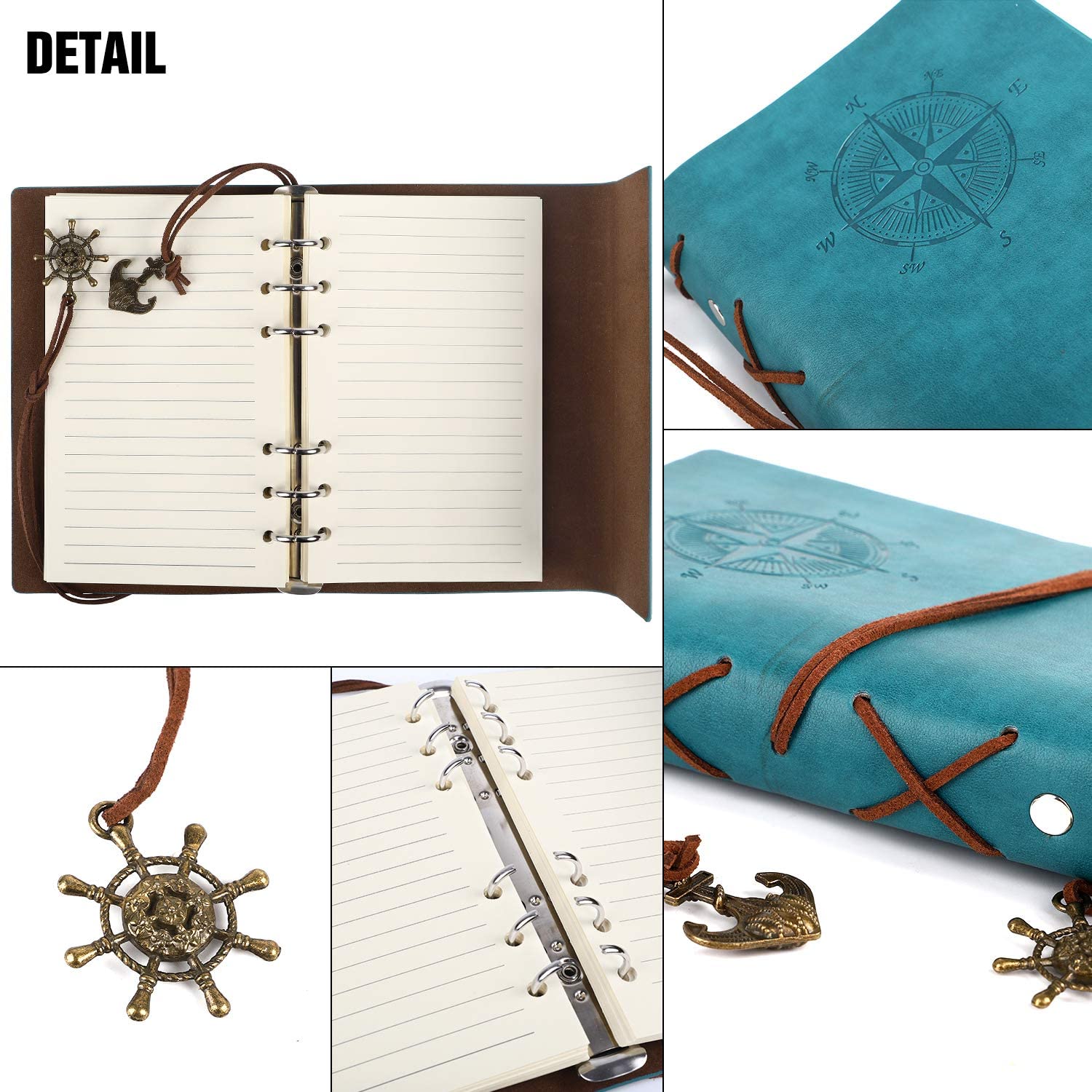 A6 Leather Writing Journal Notebook MALEDEN Classic Spiral Bound Binder Refillable Diary Sketchbook with Unlined Travel