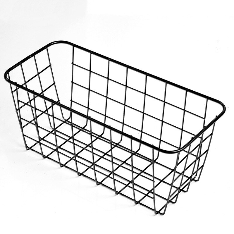 Køkken badeværelse opbevaringsstativ hylder jern rektangulær hængende kurv opbevaringskurv rack opbevaringsboks (hvid / sort): Sort