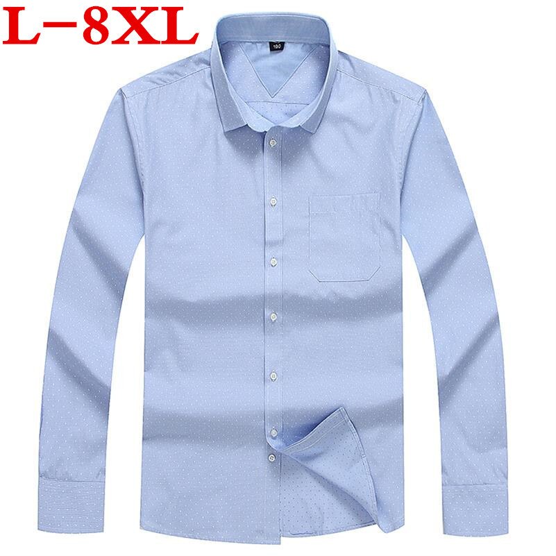 Pluss størrelse 8xl 7xl 6xl 5xl merke menn klær slim fit menn langermet skjorte herre prikkete casual herre skjorte sosial stor størrelse