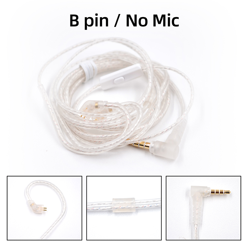 Auriculares KZ ZSX/ZSN Pro/ZS10 Pro/AS16, Cable de actualización Chapado en plata, 2 pines, 0,75 MM, Cable de cobre libre de oxígeno de alta pureza: B Pin No MIC