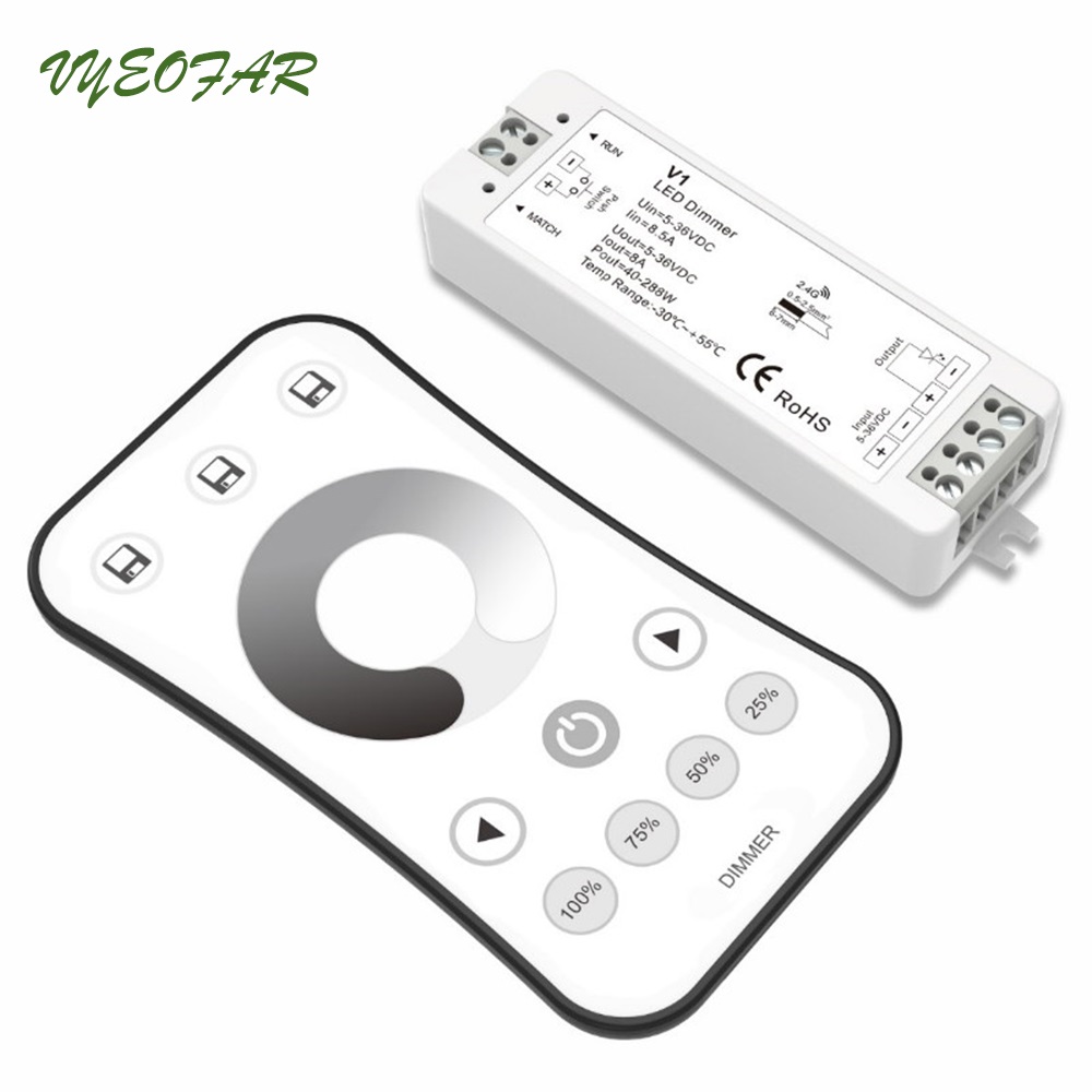 LED Strip Dimmer 12V 5V 24V 36V Input 8A Output PWM Wireless Receiver RF Remote Single Color String Tape Ribbon Light Dim: V1 and R6 1