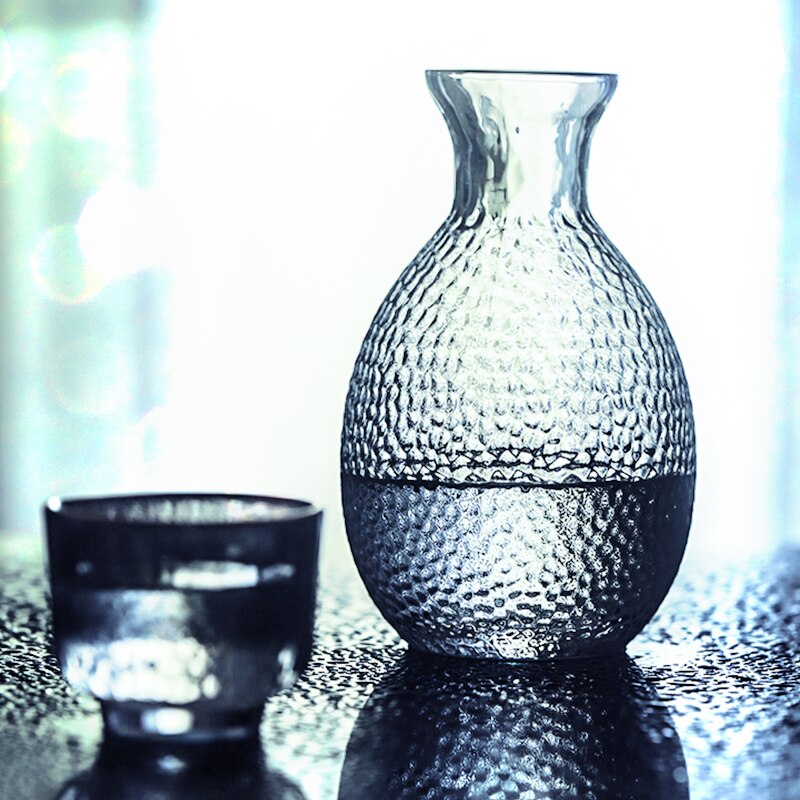 DEOUNY Japanischen Stil Willen Flachmann Sets Glas Wärmer Heißer Topf Weiß Wein Tassen Kaffee Gehämmert Gold Rand Bar