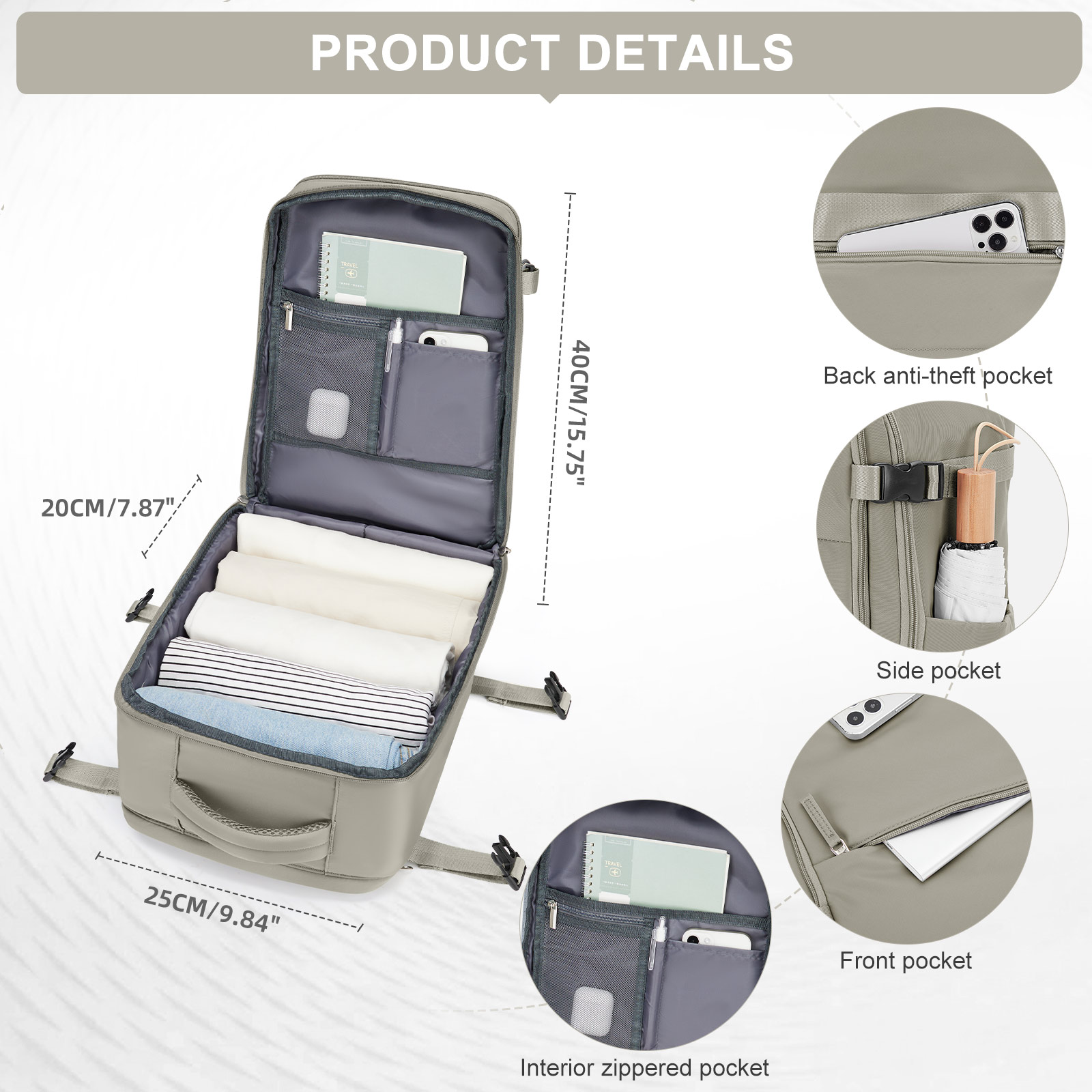 Borsa da cabina 40:*25:*20, zaino da viaggio ad alta capacità approvato dalla compagnia aerea, borsa per laptop da lavoro impermeabile appositamente progettata per uomo