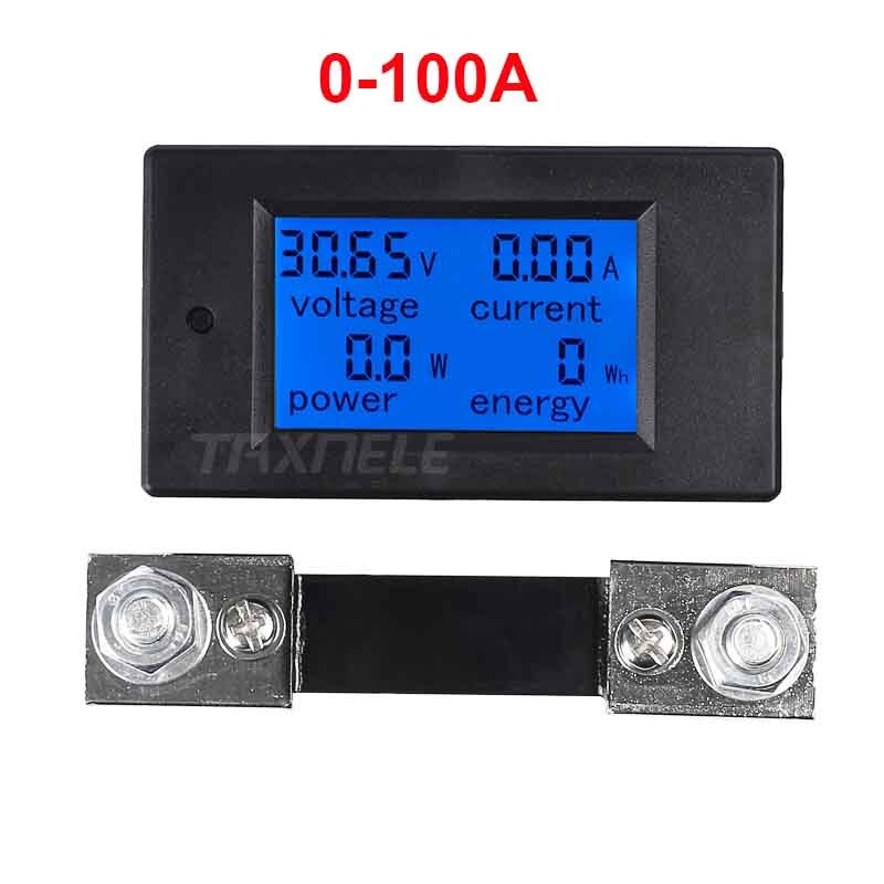 DC Voltmeter Amperemeter Power Energy Digital Voltage Current Meter LCD 4 inch DC 6.5-100V 20A 50A 100A met Shunt: 100A