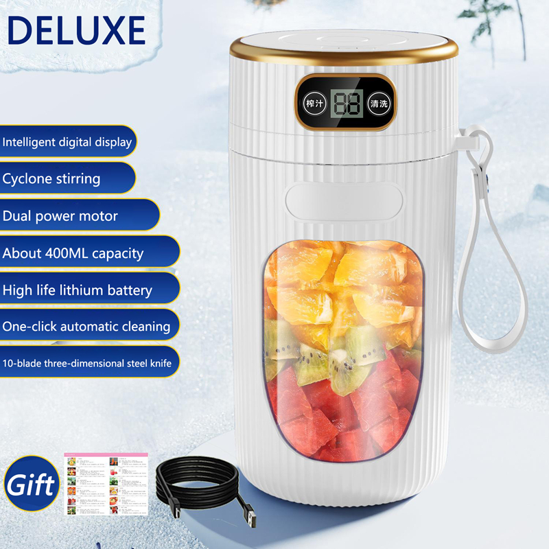 Elektrische sapcentrifuge, draagbare blender met 10 messen, digitaal LED-display, kleine sapbeker, oplaadbare draadloze huishoudelijke milkshake-sap: YELLOW