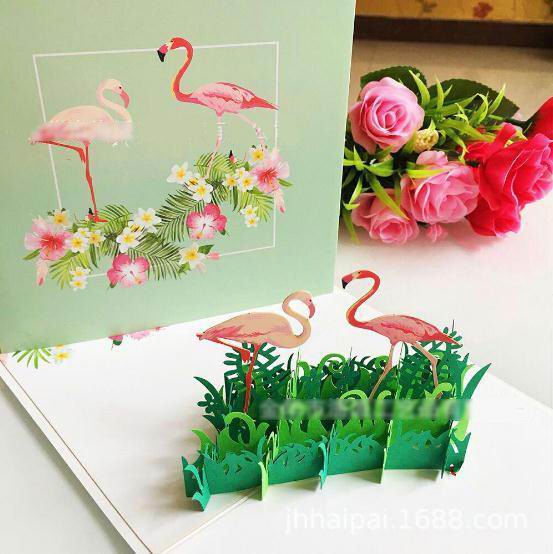 3d flamingo fødselsdag pop op kort festival fest lykønskningskort taksigelse velsignelse kort postkort invitation kort