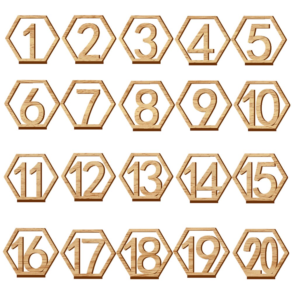 20 pièces 1-20 De Table De Mariage En Bois Porte-numéros avec Base pour Réception et Tableaux Décorations Style 3: 3