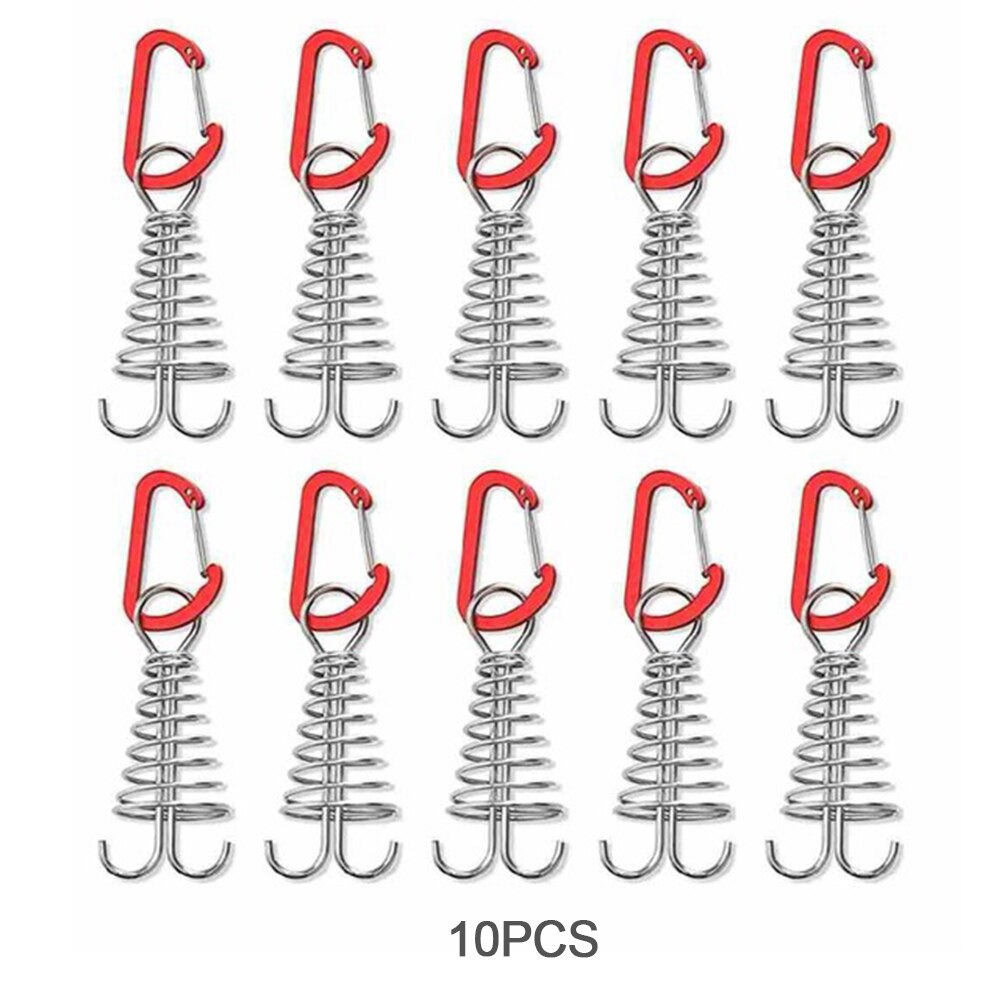 10 stück spiralförmige, federnde oktopus-heringe mit karabinerhaken, seilschnalle, zelthaken, brettheringe für camping und wandern: Default Title