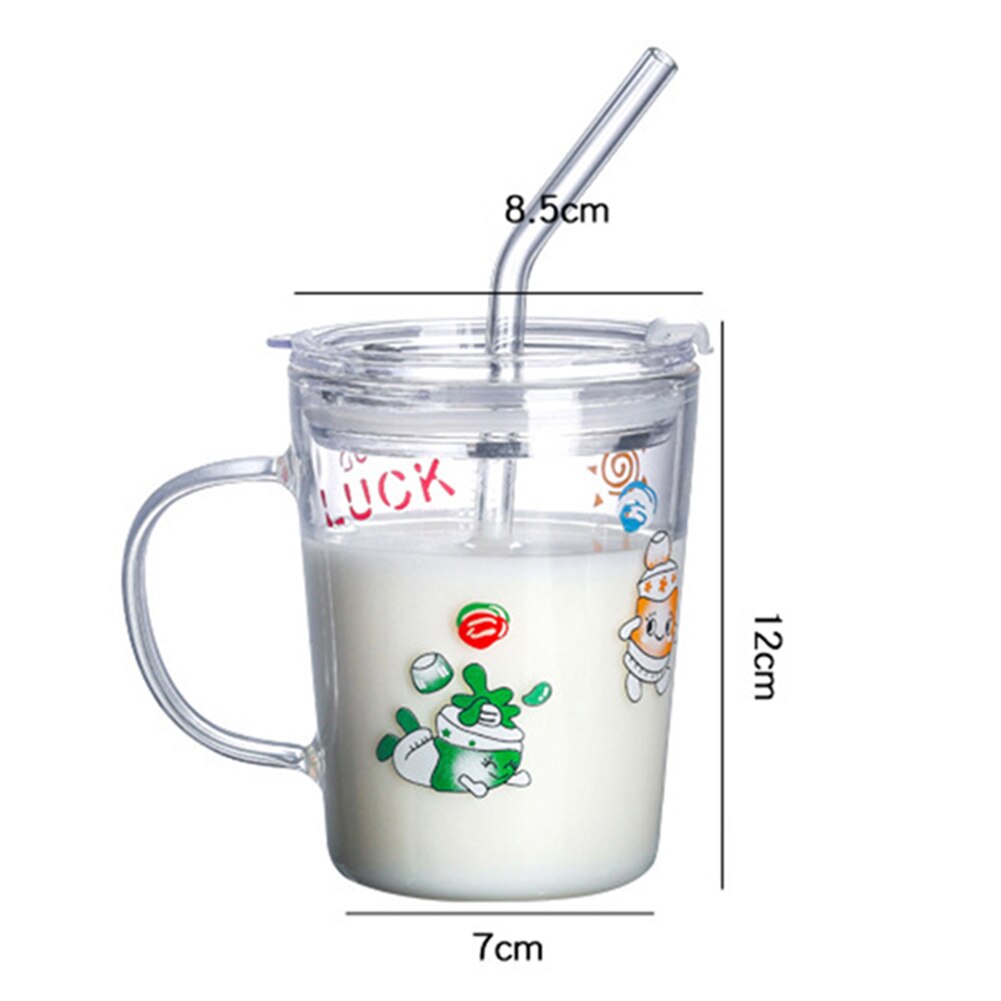 350ml szklany kubek ze słomką ołówek szczęście arbuz podwójna ściana woda mleko filiżanka robić herbaty kubek
