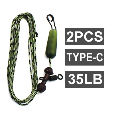 100cm leadcore karpe fiskeline håndlavet klar bundet krog links hår rig gruppe flettet line bly klip karpe fiskegrej kit: 2 stk 35lb type-c