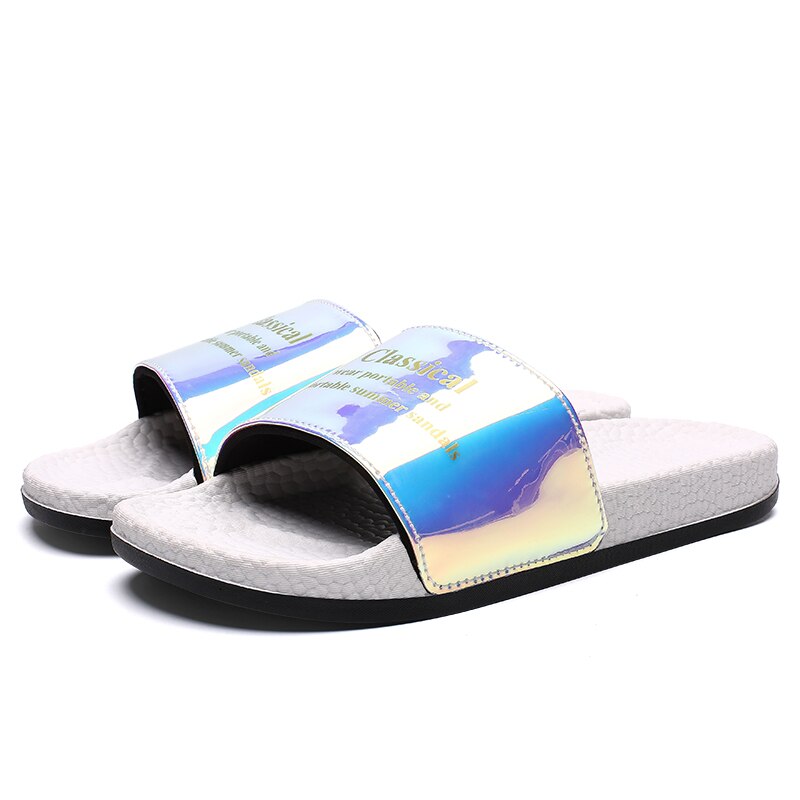 Sommar svarta tofflor herr halkfria tofflor herr mjuka bekväma blanka tofflor koreanska glitterskor zapatos de verano: Gul 516 / 44